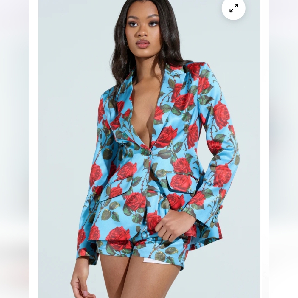 Akira Blue Floral Blazer Small